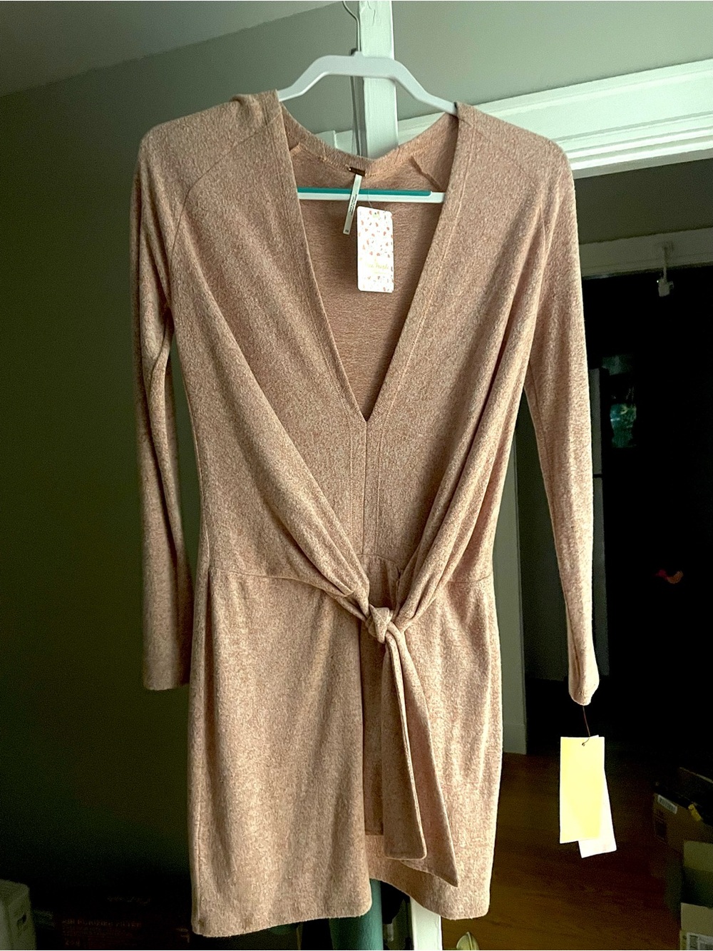Free People Long Sleeve Tie-Waist Dress in Dusty Rose